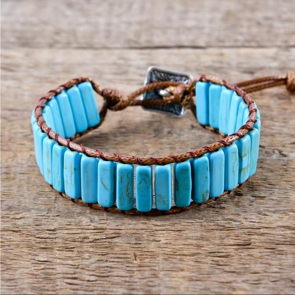 Gorgeous Bohemian Blue Turquoise Tube Beads Bracelet - - Picture 7 of 11